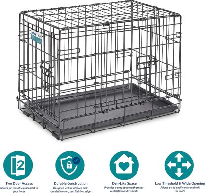 MidWest Homes for Pets - Jaula para perros XL | Jaula para perros MidWest iCrate de metal plegable con doble puerta con panel divisor, protege los pies y bandeja para perros a prueba de fugas | 48 pulgadas de largo x 30 de ancho x 33 pulgadas de alto, raz