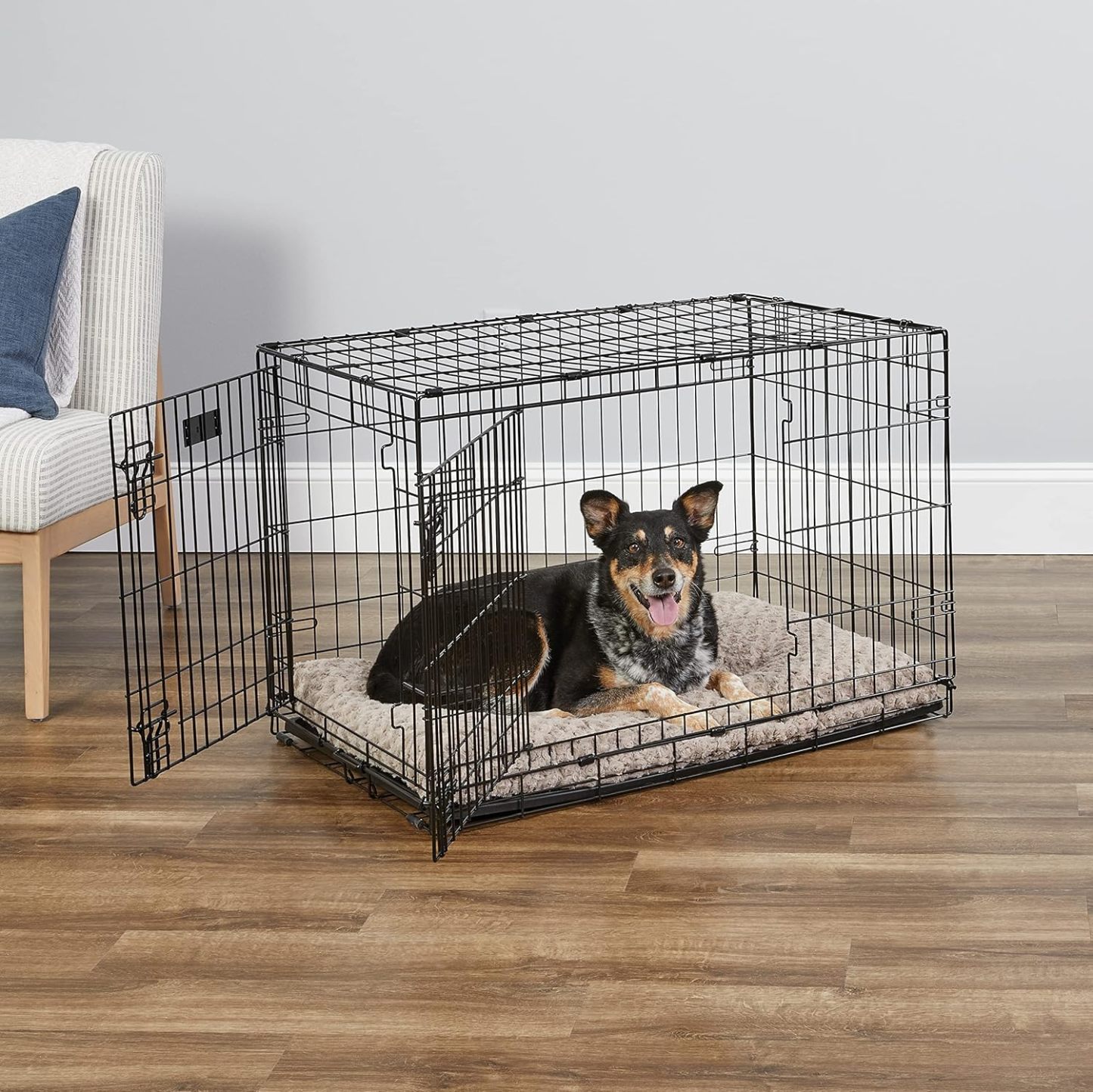 MidWest Homes for Pets - Jaula para perros XL | Jaula para perros MidWest iCrate de metal plegable con doble puerta con panel divisor, protege los pies y bandeja para perros a prueba de fugas | 48 pulgadas de largo x 30 de ancho x 33 pulgadas de alto, raz