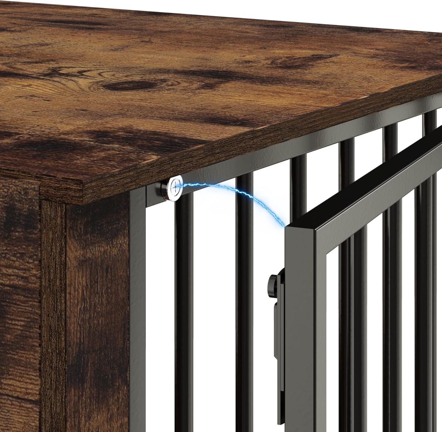 MU:4LIFE Jaula Estilo Mueble para Perro, Puerta de Rotación 270°, 2 Tazones de Giratorios 360° y Cojín de Doble Cara. Casa de Perro de Uso Interior y Alta Resistencia (Atigrado, Mediano)