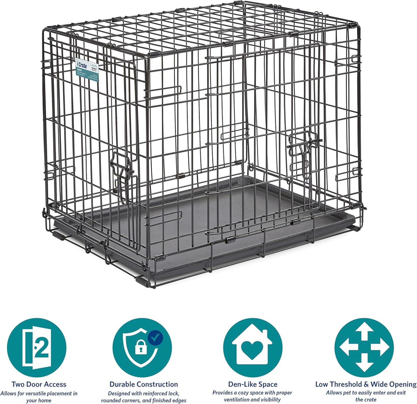 MidWest Homes for Pets - Jaula para perros XL | Jaula para perros MidWest iCrate de metal plegable con doble puerta con panel divisor, protege los pies y bandeja para perros a prueba de fugas | 48 pulgadas de largo x 30 de ancho x 33 pulgadas de alto, raz