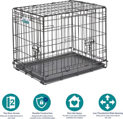 MidWest Homes for Pets - Jaula para perros XL | Jaula para perros MidWest iCrate de metal plegable con doble puerta con panel divisor, protege los pies y bandeja para perros a prueba de fugas | 48 pulgadas de largo x 30 de ancho x 33 pulgadas de alto, raz