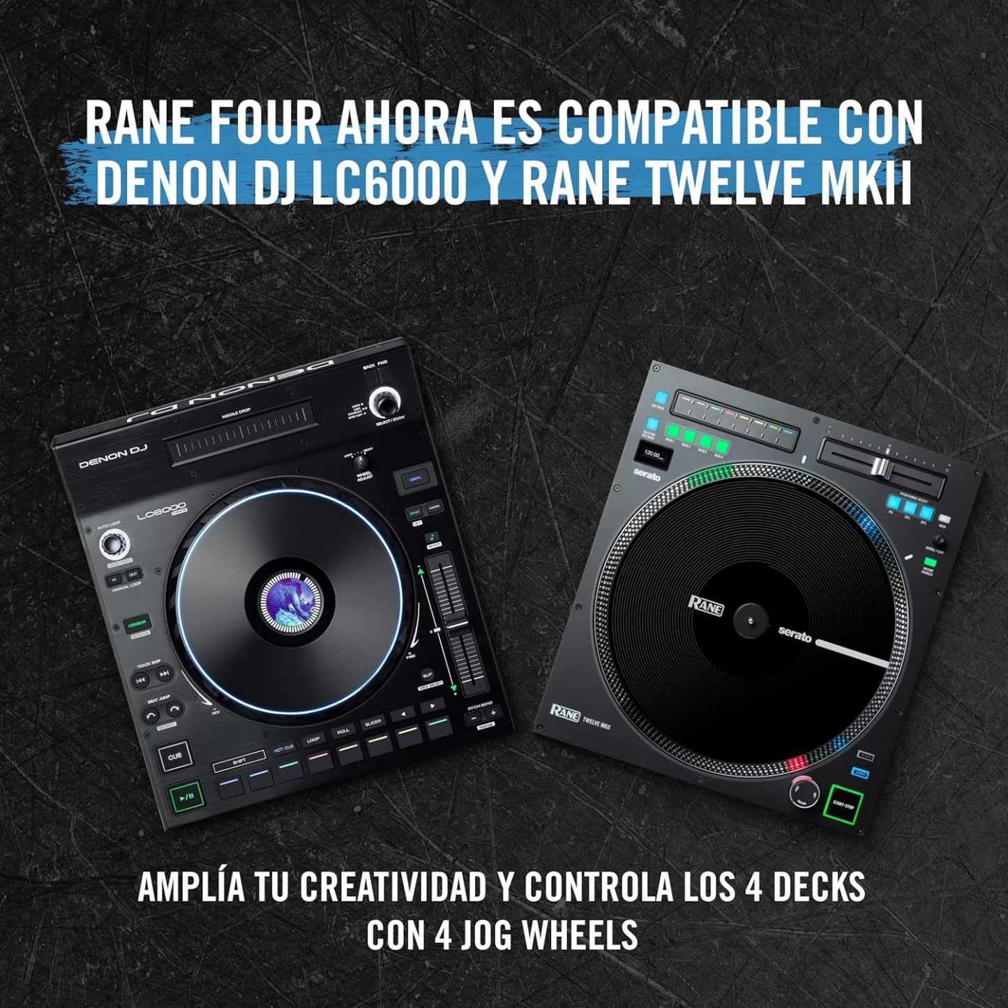 Rane FOUR Controlador DJ Stems Avanzado, 4 Canales - Jog Wheels de 8.5" + Displays, Mezclador DJ con FX Internos, Serato DJ Pro + Pitch 'n Time DJ
