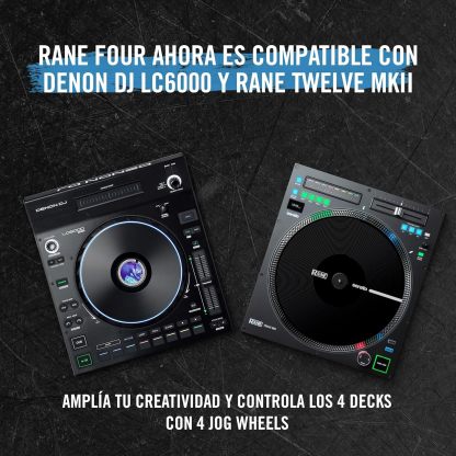Rane FOUR Controlador DJ Stems Avanzado, 4 Canales - Jog Wheels de 8.5" + Displays, Mezclador DJ con FX Internos, Serato DJ Pro + Pitch 'n Time DJ