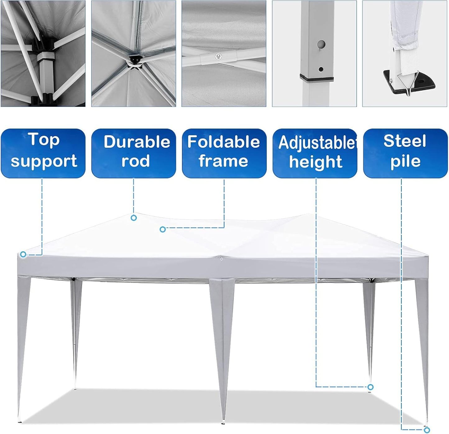 COBIZI - Toldo desplegable de 10 x 20 Pulgadas con 6 Paredes Laterales, toldo Impermeable para Eventos al Aire última intervensión, UPF 50+ cenador portátil para Fiestas, Playa, Camping, Boda,