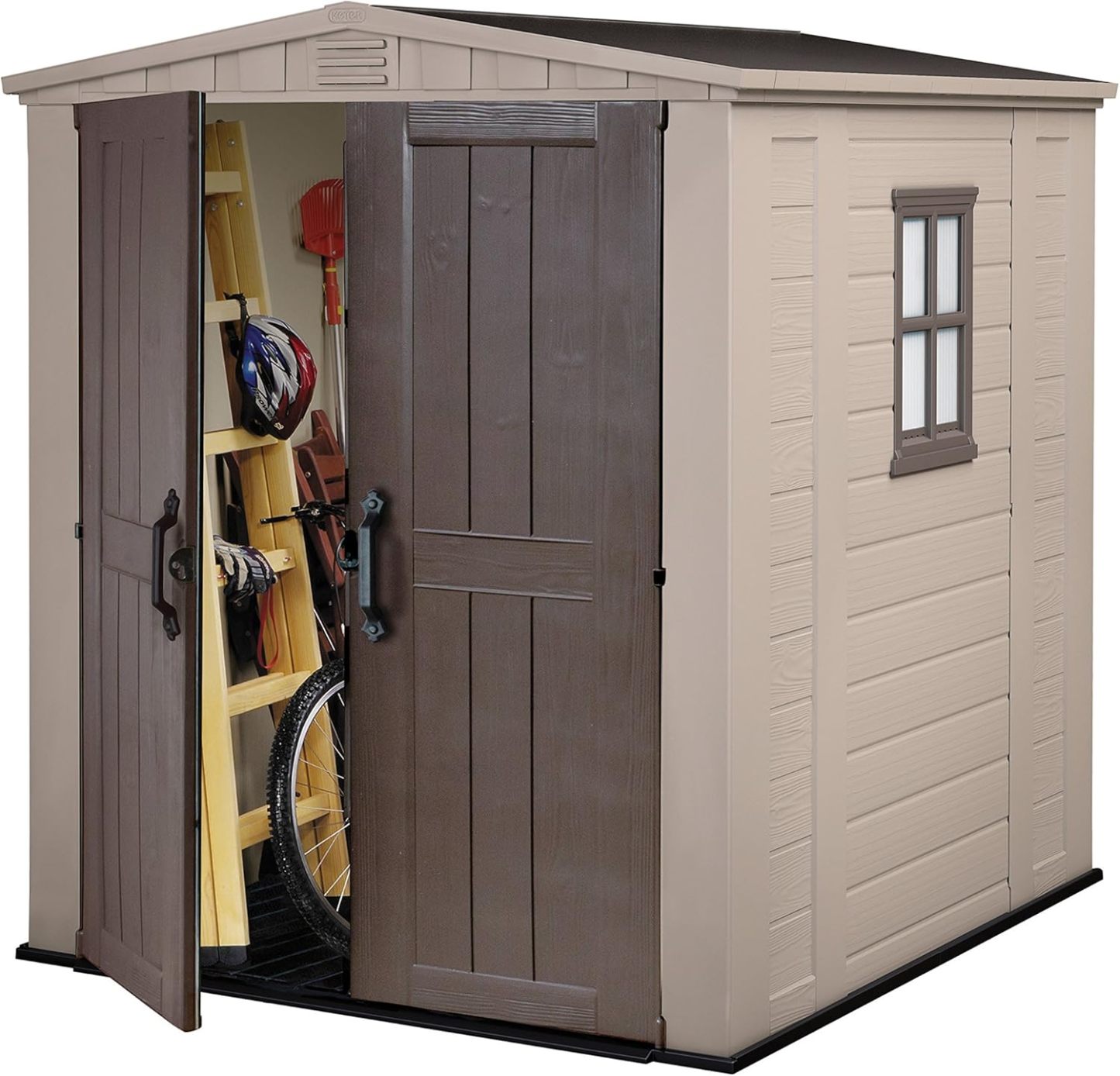 Keter Cobertizo de Almacenamiento Factor 6X6, para Exterior, Resistente A La Intemperie, Suelo Incluido,Polipropileno, Color Beige