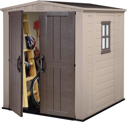 Keter Cobertizo de Almacenamiento Factor 6X6, para Exterior, Resistente A La Intemperie, Suelo Incluido,Polipropileno, Color Beige