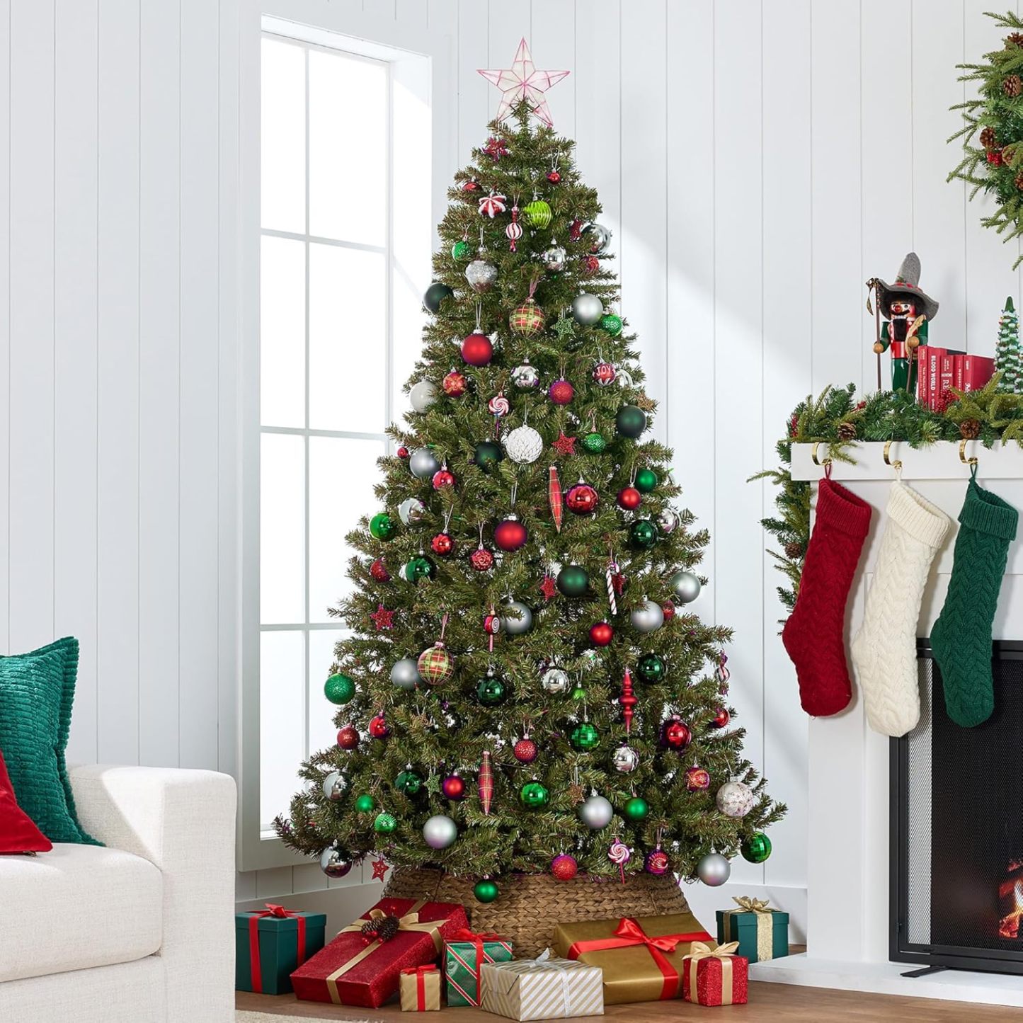 Best Choice Products - Árbol de Navidad Artificial de Abeto preiluminado de 7 pies para el hogar, Oficina, decoración de Fiesta con 550 Luces incandescentes, 1346 Puntas de Rama, fácil Montaje