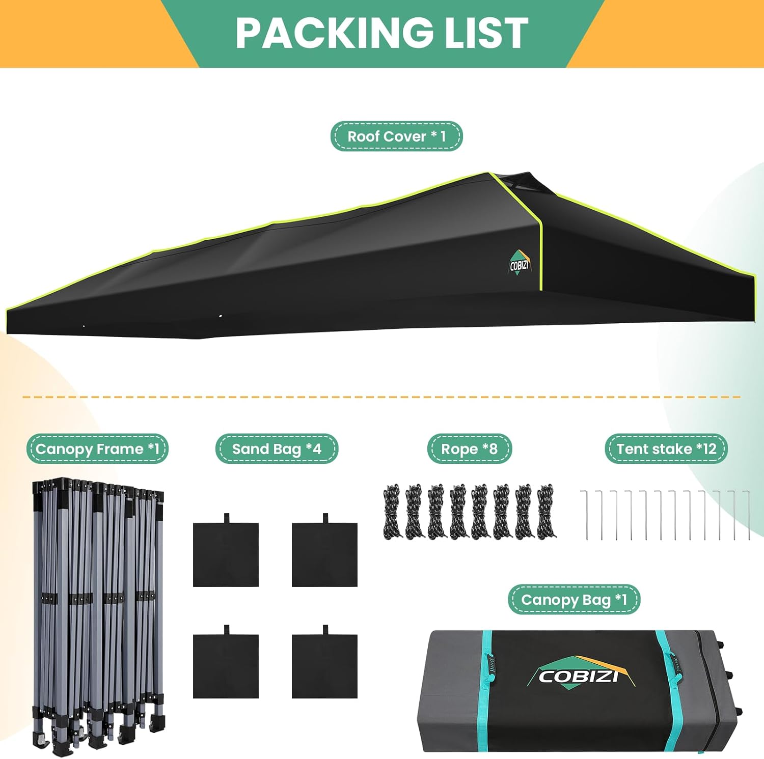COBIZI - Tienda de campaña desplegable de 10 x 20 Pulgadas, Tienda de campaña instantánea Comercial para Bodas, Fiestas con 3 Altura Ajustable, toldo Ez Up para Exteriores, Impermeable, UPF50+ con