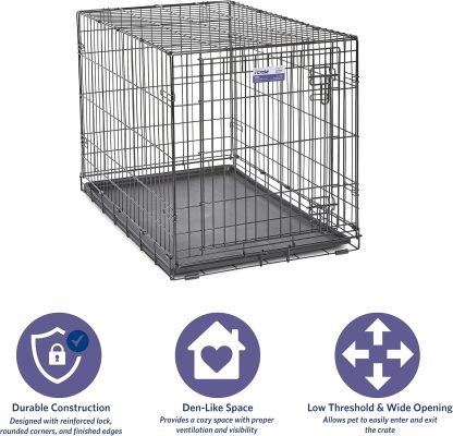 MidWest Homes for Pets - Jaula para perros XL | Jaula para perros MidWest iCrate de metal plegable con doble puerta con panel divisor, protege los pies y bandeja para perros a prueba de fugas | 48 pulgadas de largo x 30 de ancho x 33 pulgadas de alto, raz