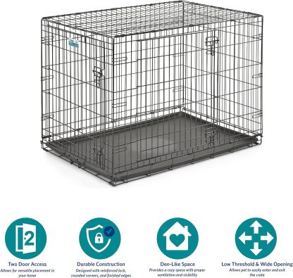 MidWest Homes for Pets - Jaula para perros XL | Jaula para perros MidWest iCrate de metal plegable con doble puerta con panel divisor, protege los pies y bandeja para perros a prueba de fugas | 48 pulgadas de largo x 30 de ancho x 33 pulgadas de alto, raz