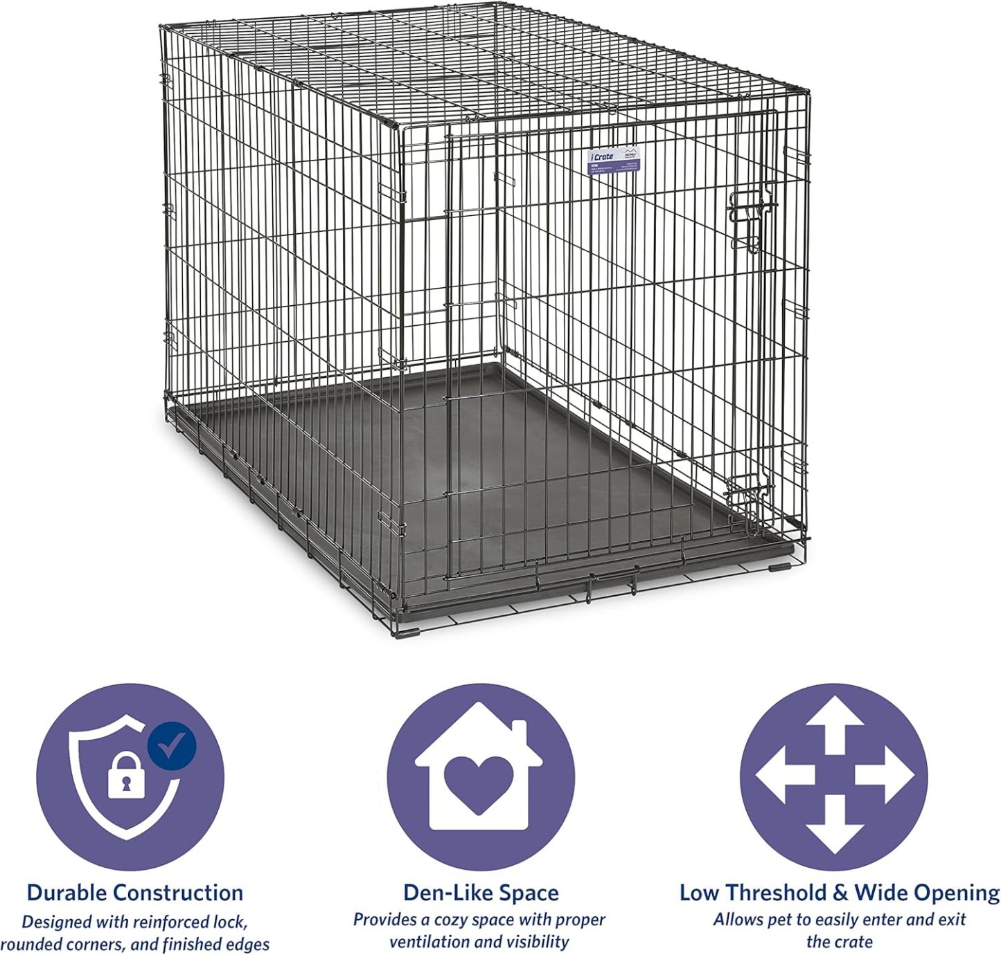 MidWest Homes for Pets - Jaula para perros XL | Jaula para perros MidWest iCrate de metal plegable con doble puerta con panel divisor, protege los pies y bandeja para perros a prueba de fugas | 48 pulgadas de largo x 30 de ancho x 33 pulgadas de alto, raz