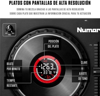 Numark Mixtrack Platinum FX Controlador DJ Para Serato DJ Con Control de 4 Secciones, Mezclador DJ, Interfaz de Audio Incorporada, Pantallas en Las Ruedas de Selección y Paletas de Efectos