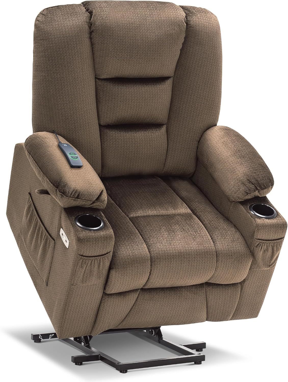 MCombo - Sofá reclinable con elevación de potencia grande con masaje y calor para personas mayores grandes y altas, 3 posiciones, portavasos y puertos USB, tela 7549 (grande, beige)