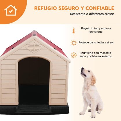POLI PETS Casa de plástico para Perros, casa Duradera para Perros pequeños, medianos y Grandes, con Suelo Elevado y Rejillas de ventilación, ventila, fácil de Limpiar y Montar Dog Kennel