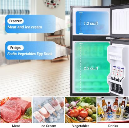 Maine Mini nevera, pequeña nevera con congelador 3.2 pies cúbicos Refrigerador compacto de 2 puertas con control de termostato ajustable de 7 niveles, perfecto para cocina, recámara, departamento,