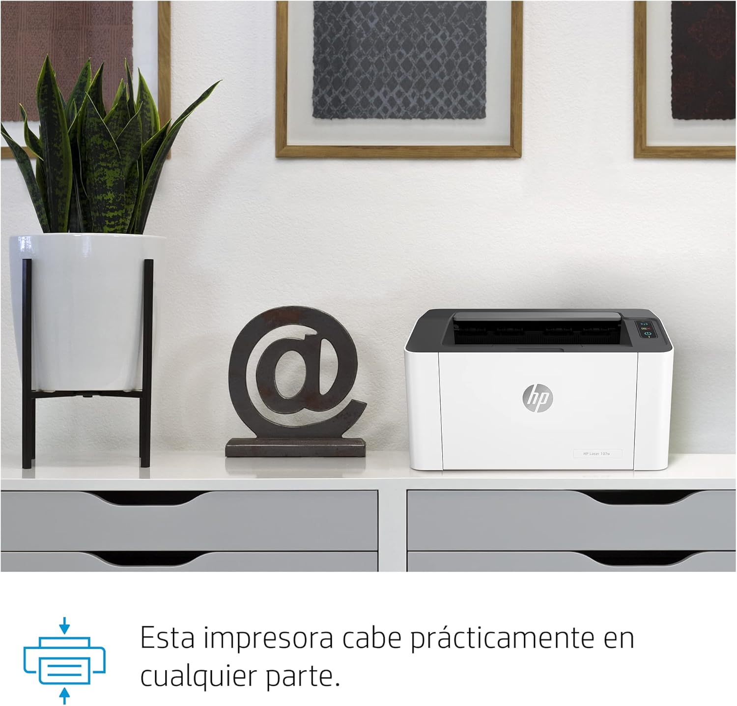 HP Impresora Laser 107w, Láser, Impresión en Negro, Wi-Fi, USB, Impresión y escanéo desde HP Smart App, Apple Air Print, Bandeja de 150 hojas, Pantalla LED (4ZB78A)