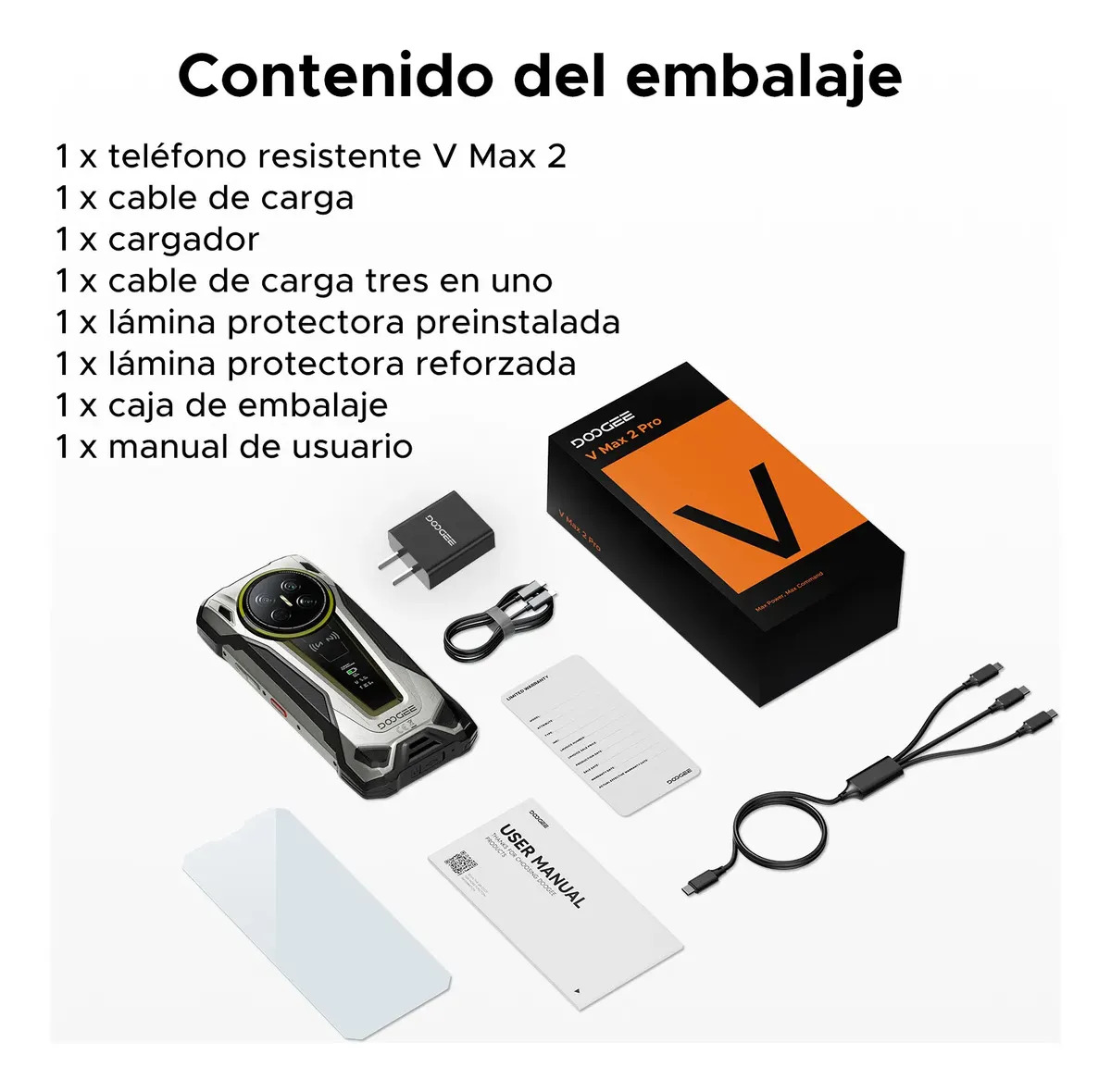 Doogee V Max 2 Celular Resistente 5G, Android 16, 48GB RAM+512GB ROM, Batería 22000mAh, Carga 120W, Pantalla 6.78" 120Hz, Luz de Camping, WiFi6E, Doble SIM