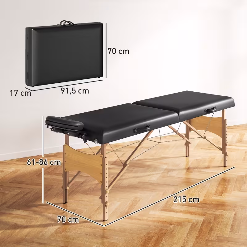 de masaje móvil plegable 2 zonas, altura ajustable, 70 cm ancho con reposacabezas y patas de madera, cama para o relajación cosmética negra, configuración profesional de masaje,mesa de masaje portátil,muebles ahorradores de ,diseño compacto,superficie acolchada, ,mesa ajustable,masajeador de zonas,profesionales del spa Detalles del producto 1