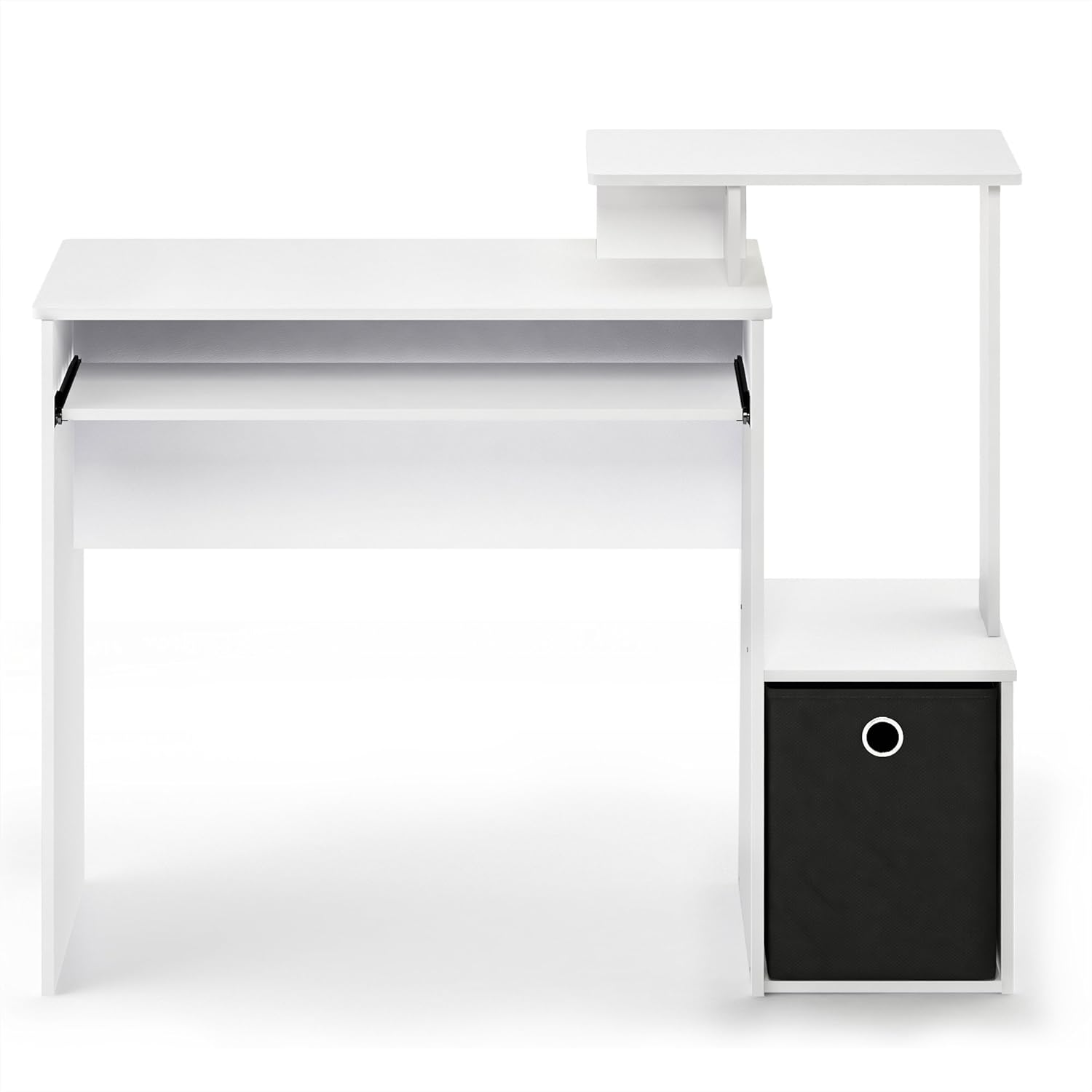 Furinno Econ Escritorio de escritura de computadora de oficina en casa multipropósito W/Bin, Blanco/Negro