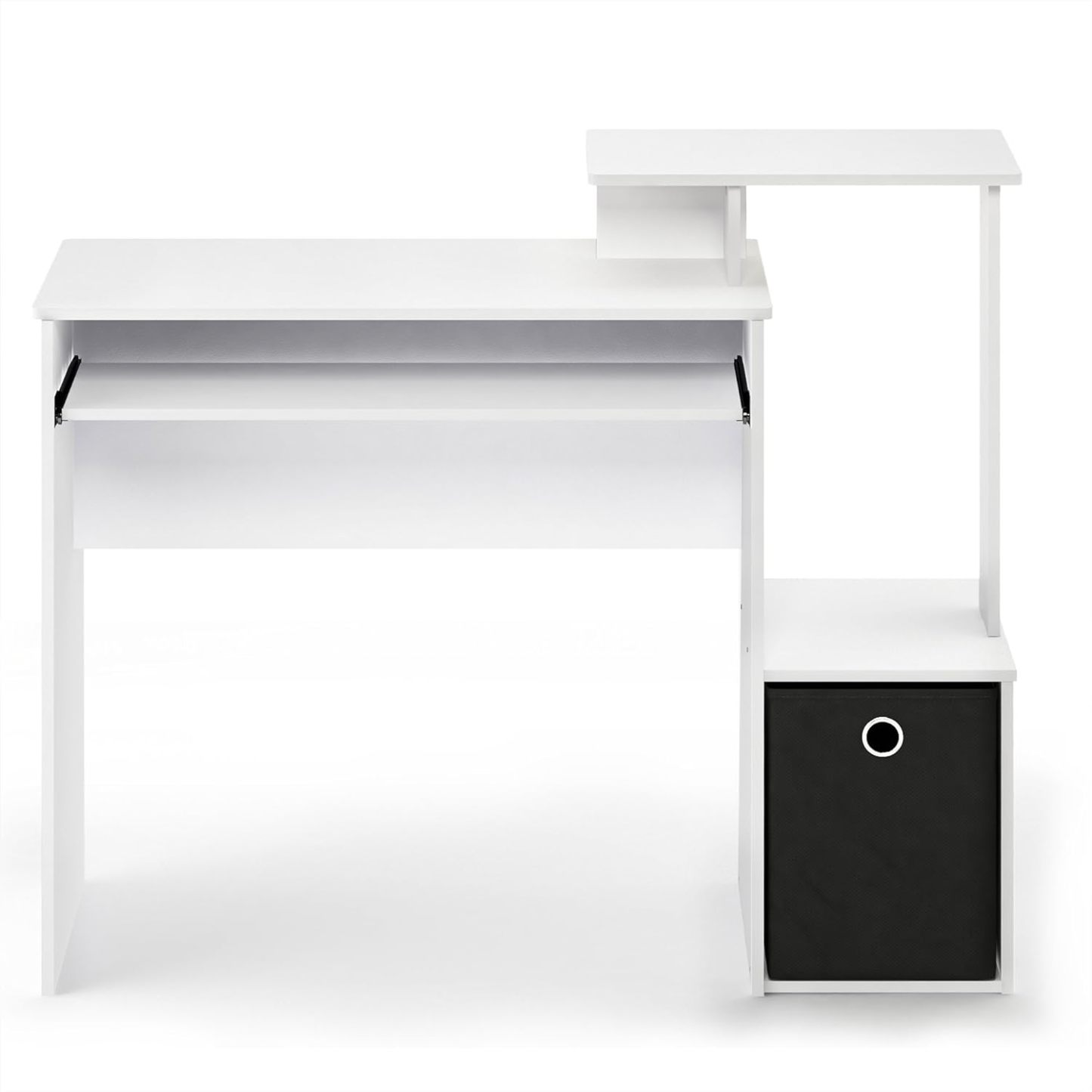 Furinno Econ Escritorio de escritura de computadora de oficina en casa multipropósito W/Bin, Blanco/Negro