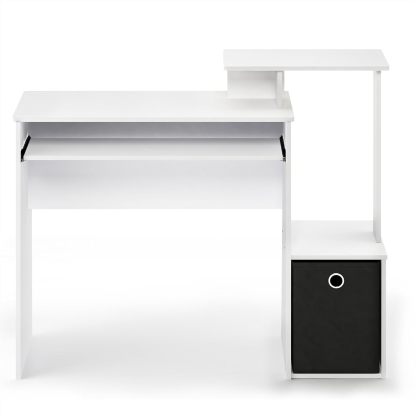 Furinno Econ Escritorio de escritura de computadora de oficina en casa multipropósito W/Bin, Blanco/Negro