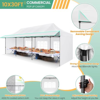 COBIZI - Toldo desplegable de 10 x 20 Pulgadas con 6 Paredes Laterales, toldo Impermeable para Eventos al Aire última intervensión, UPF 50+ cenador portátil para Fiestas, Playa, Camping, Boda,