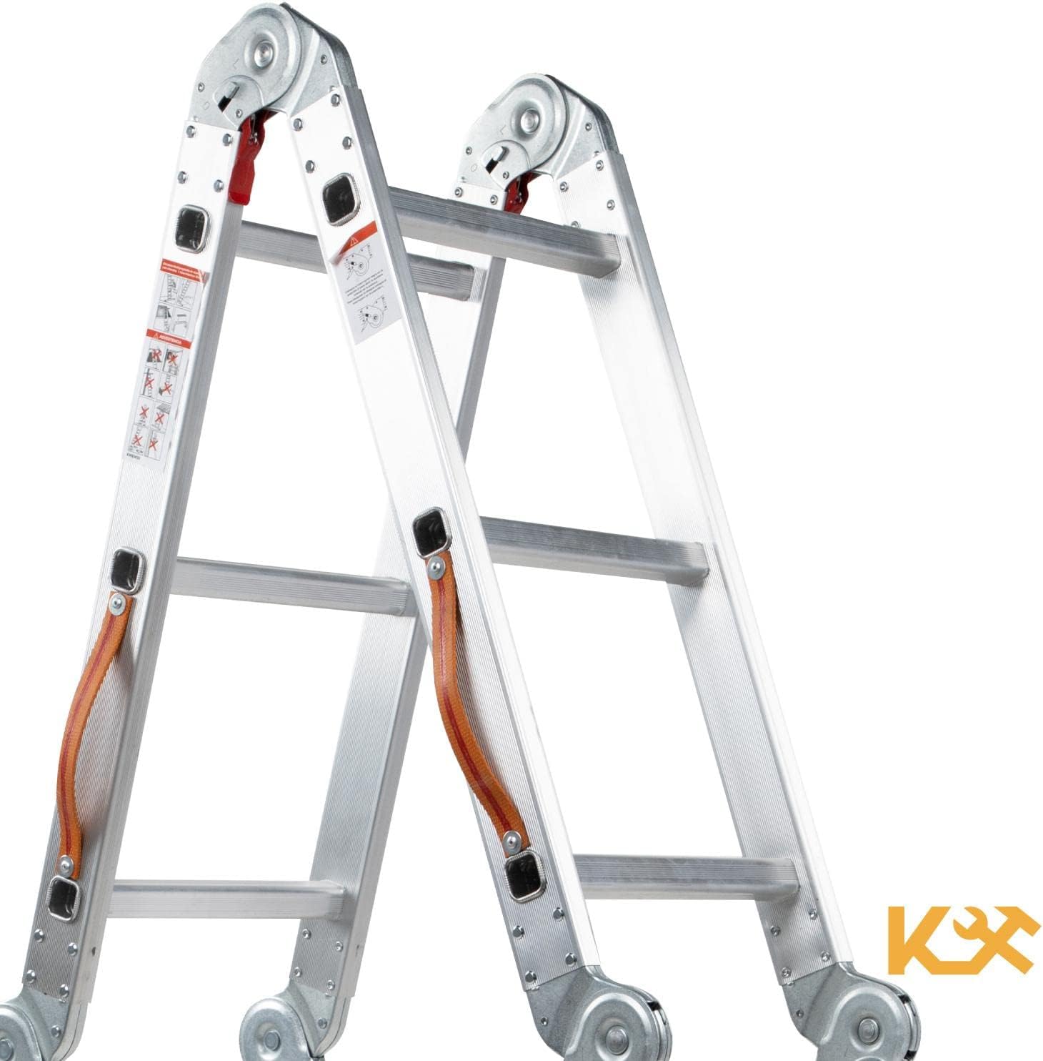 Kingsman | Escalera Multiposiciones 12 Peldaños con Charolas – Soporta hasta 150 kg – Escalera de Aluminio 3.5 MTS – Plegable – Escalera Multipropósito – Tipo Tijera – Andamio – Escalera Recta