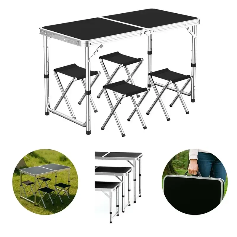 Set de Comedor Plegable 10 Piezas: 2 Mesas y 8 Sillas Tipo Maletín Fácil de Transportar
