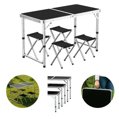 Set de Comedor Plegable 10 Piezas: 2 Mesas y 8 Sillas Tipo Maletín Fácil de Transportar