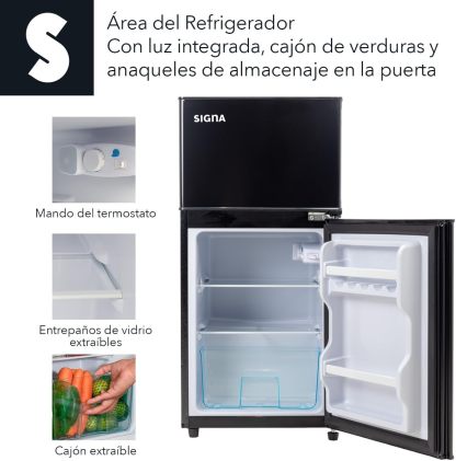 SIGNA Mini Refrigerador 86L (3 pies cubicos) Frigobar Compacto Silver Refrigerador Pequeño Con congelador de Acero Inoxidable Ideal Para Espacios Pequeños Frigobar Mini Multifuncional