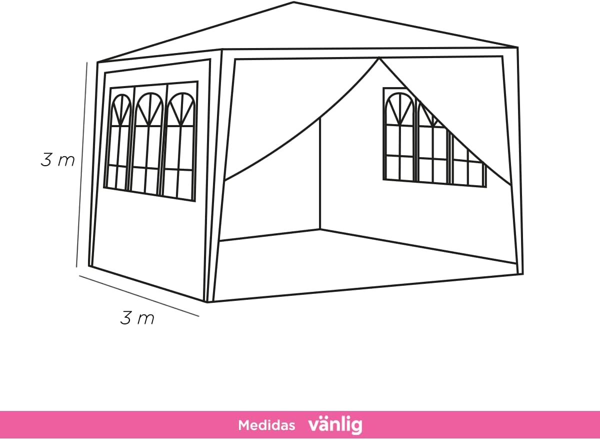 VANLIG | Toldo Carpa Armable 3x3mts |con Paredes Laterales Ventanas | para Fiesta