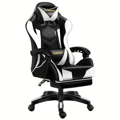 Rotating Nylon Frame Gaming Chair with Sponge Filling, Adjustable Headrest and Lumbar Support, Hardwood and Steel Construction, High-Back Recliner for Computer and Office Use - Ergonomic Design with Mute Pulley and Wipe Clean Instruction