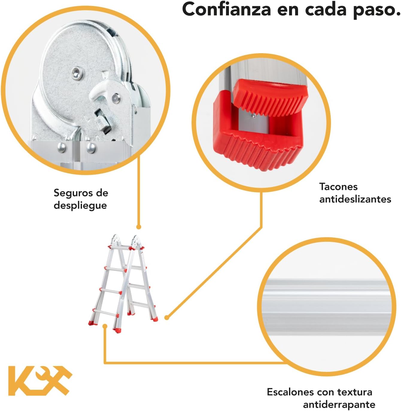 Kingsman | Escalera Multiposiciones 12 Peldaños con Charolas – Soporta hasta 150 kg – Escalera de Aluminio 3.5 MTS – Plegable – Escalera Multipropósito – Tipo Tijera – Andamio – Escalera Recta