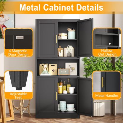 Ckzbx Gabinete de cocina de metal de 61 pulgadas de alto con 4 puertas, armarios de baño, 2 estantes ajustables para cocina, oficina en casa, sala de estar, comedor (negro)