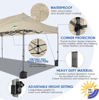 COBIZI - Toldo desplegable de 10 x 20 Pulgadas con 6 Paredes Laterales, toldo Impermeable para Eventos al Aire última intervensión, UPF 50+ cenador portátil para Fiestas, Playa, Camping, Boda,