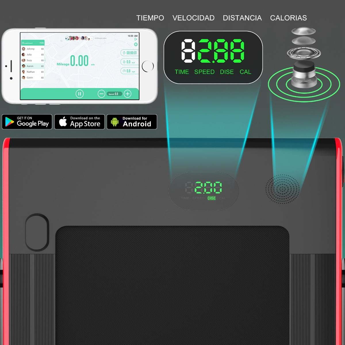 Costway Caminadora Plegable 2 en 1 Eléctrica Portátil 2,25 HP 12 Km/h con Altavoz Bluetooth Mando Pantalla LED App Control para Casa Rojo Costway Modern