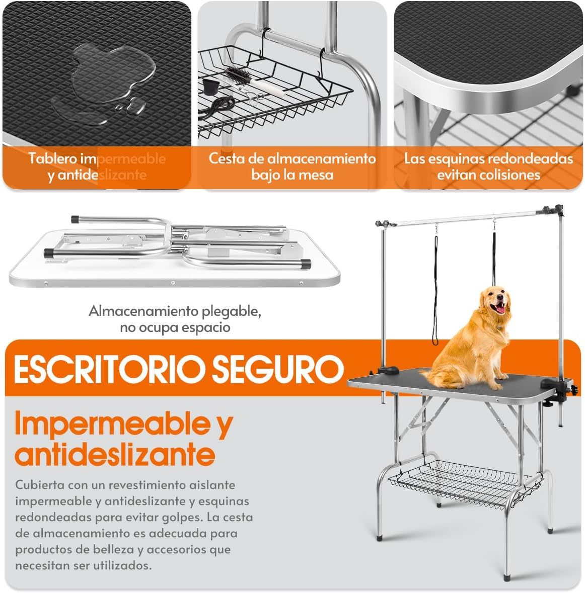 Mesa Estetica Canina, Mesa de Aseo Plegable para Mascotas en Casa, Mesa de Aseo para Perros de 36 Pulgadas, Mesa de Aseo Profesional para Mascotas
