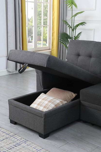 Lilola Home Lucca - Sofá seccional Reversible de Lino Gris Claro con diván de Almacenamiento