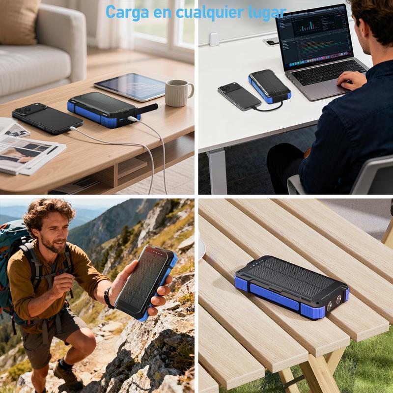 49800mAh Banco de energía solar portátil con carga rápida de 22.5W y carga inalámbrica de 15W, 4 cables integrados, 6 salidas y 2 entradas. Potente y versátil, ideal para viajes, campamentos y emergencias. banco de energía solar, energía portátil, tecnolo