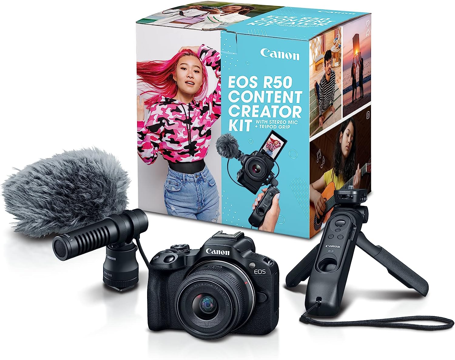 Canon EOS R50 Cámara de vlogging sin Espejo (Negro) con RF-S18-45mm F4.5-6.3 es Lente STM, 24.2 MP, Video 4K, detección y Seguimiento de Temas, Compacto, conexión de Smartphone, creador de Contenido