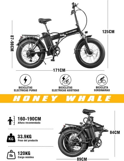 HONEYWHALE F6S Bicicleta Eléctrica Plegable para Adultos, Bicicleta de montaña de 7 Velocidades, Motor 900W-Max, Velocidad Máxima 45KM/H, Autonomía 50KM, Batería Extraíble (54.6V, 10.4AH)