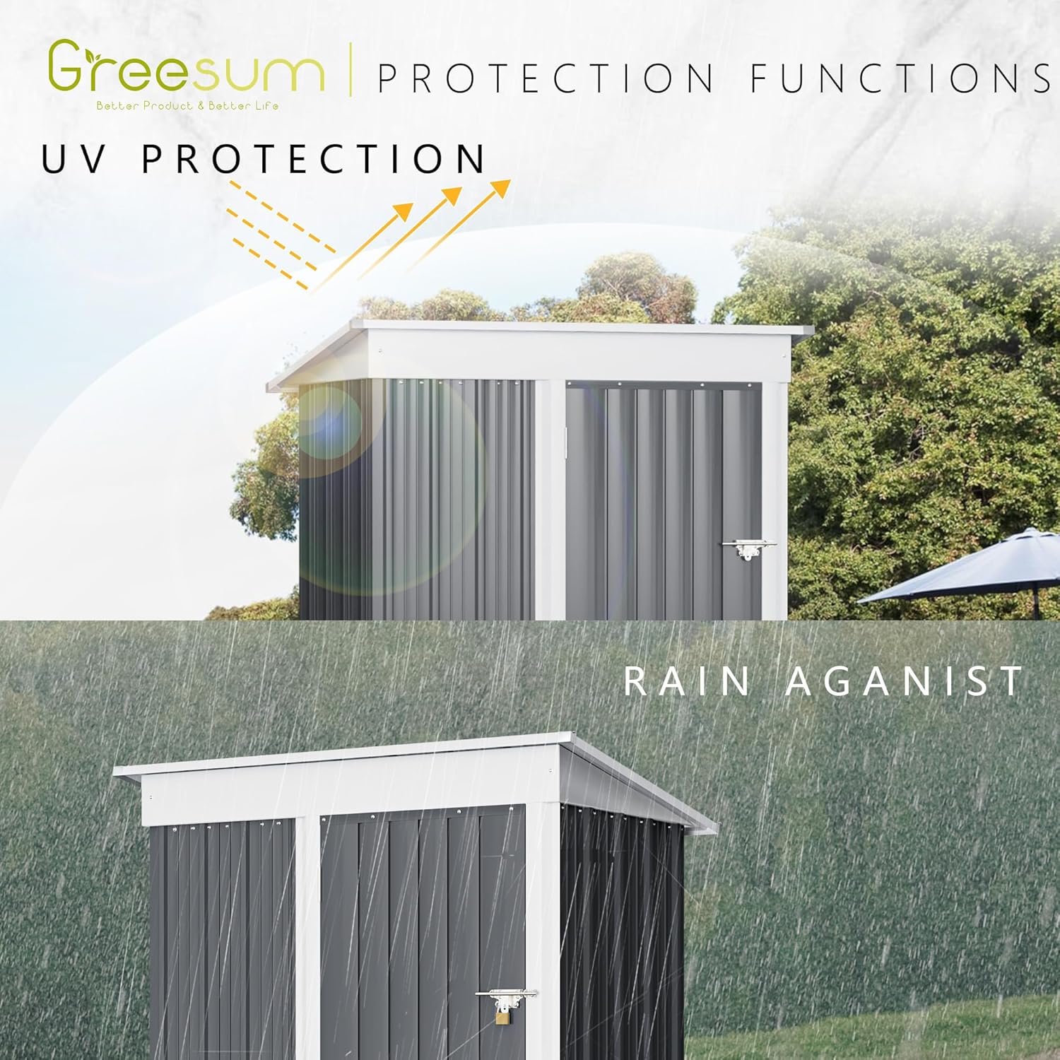 Greesum - Cobertizo de almacenamiento de metal para exteriores, 5 pies x 3 pies, herramienta de acero para cobertizo de almacenamiento con puerta y cerradura, para patio trasero, jardín, patio, césped (5 x 3 pulgadas), color café
