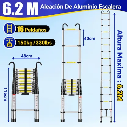 Escalera Telescópica Retráctil Aluminio Plegable 6.2 Metros