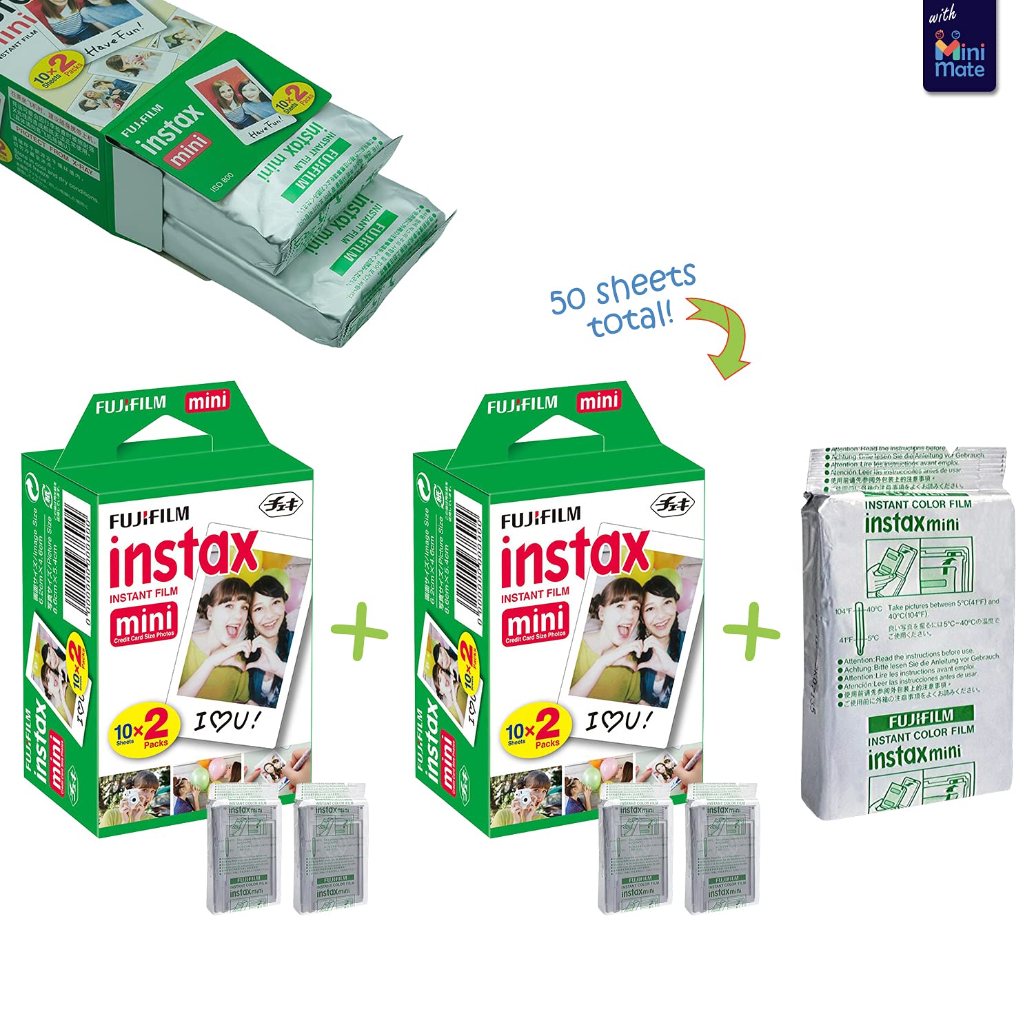 Fujifilm Instax Mini 12 cámara instantánea + paquete de accesorios MiniMate y funda personalizada compatible + Fuji Instax Film Value Pack (50 hojas) Álbum de fotos de diseño flamenco (verde menta)