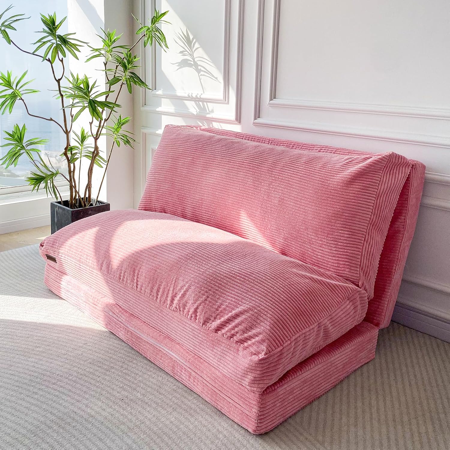 MAXYOYO - Puf plegable para sofá, cama, colchón de piso para adultos, extra grueso, 6 pliegues, sofá para recámara, sala de estar, beige, 135 x 240 cm