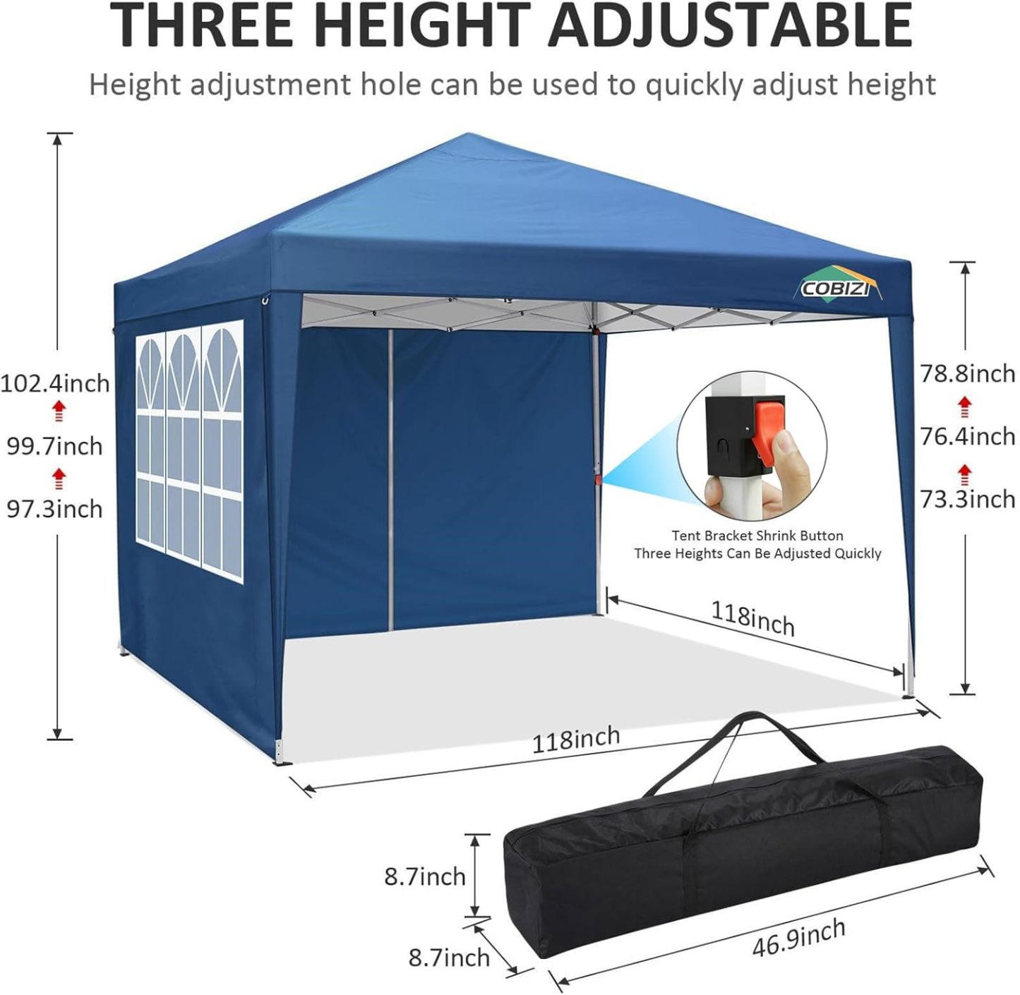 COBIZI - Toldo desplegable de 10 x 20 Pulgadas con 6 Paredes Laterales, toldo Impermeable para Eventos al Aire última intervensión, UPF 50+ cenador portátil para Fiestas, Playa, Camping, Boda,