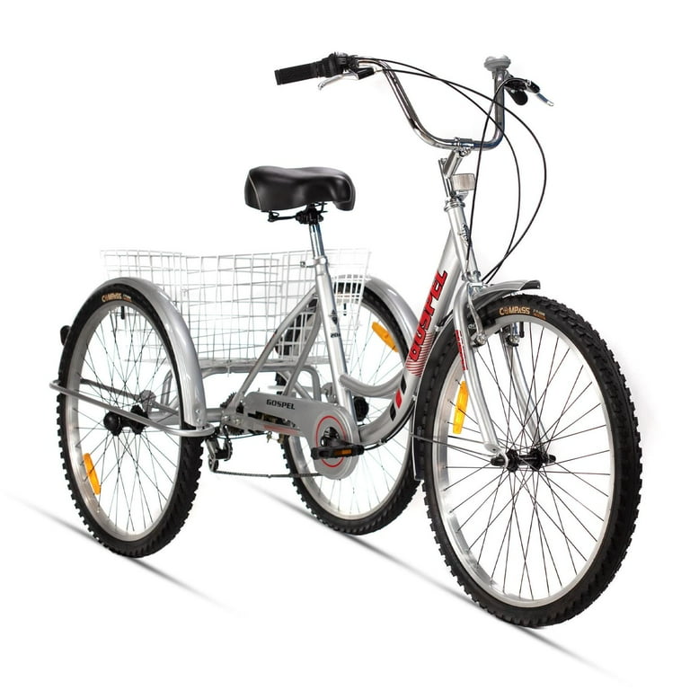 Bicicleta R26 7 Velocidades Tricicleta con Canasta Trasera Gospel PL7001-P