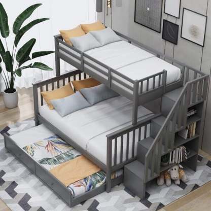 Oferta de liquidación: litera doble sobre una cama completa con cajón, 4 espacios de almacenamiento y barandilla