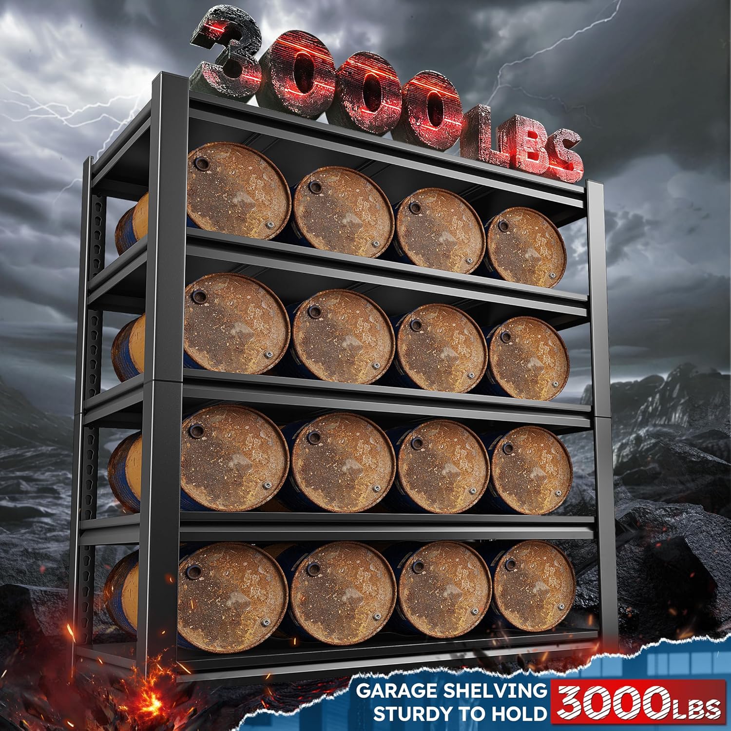 REIBII - Estantería de cochera de 72 pulgadas de alto, estantes de almacenamiento de 5 niveles de 3000 libras, estantería ajustable y almacenamiento para cochera, sótano, comercial, 36 pulgadas de