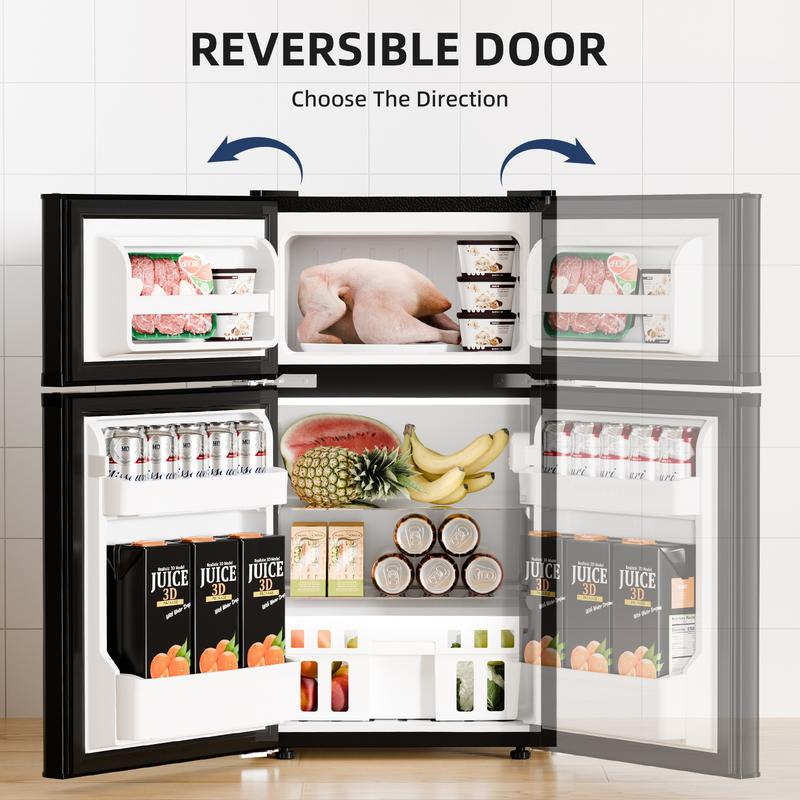[Existencias limitadas] Mininevera de 3,2 pies cúbicos con congelador; refrigerador compacto de doble puerta con estantes ajustables y extraíbles, ideal para dormitorios, apartamentos, oficinas o sótanos.